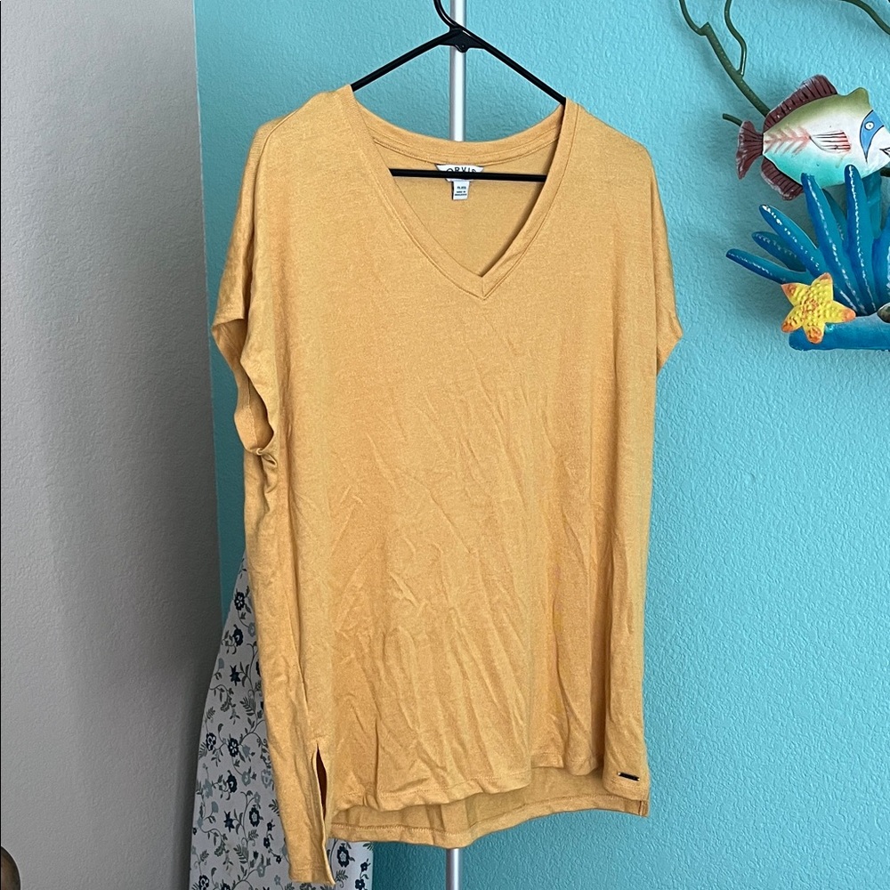 Orvis Mustard V-Neck Short Sleeve Top